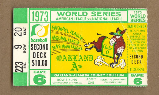 1973 World Series New York Mets Oakland A's Game 6 Ticket Stub Rollie Fingers Save