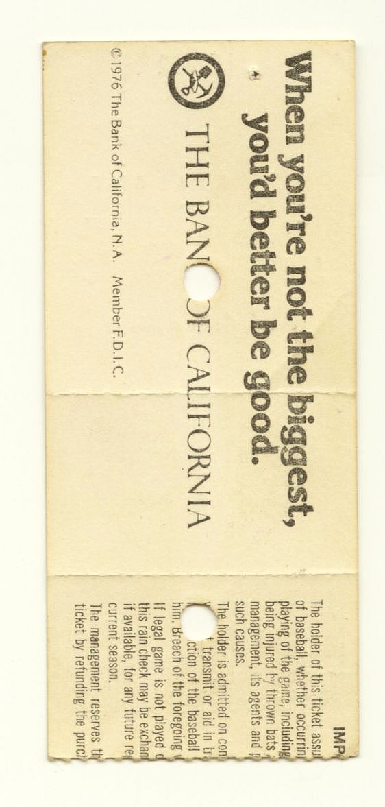 April 17, 1976 A’s vs Orioles Ticket Stub Jim Palmer 3 Hitter – Mexican BB HOF Legend - Andres Mora 1st MLB HR