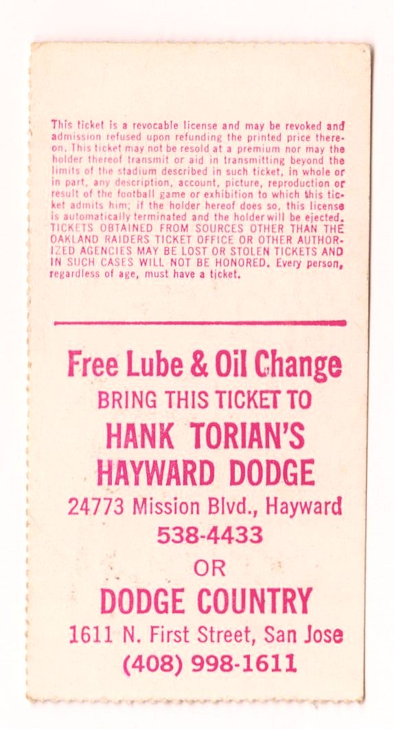 July 31, 1976 Oakland Raiders vs Dallas Cowboys Pre-Season Game 1 Ticket Stub