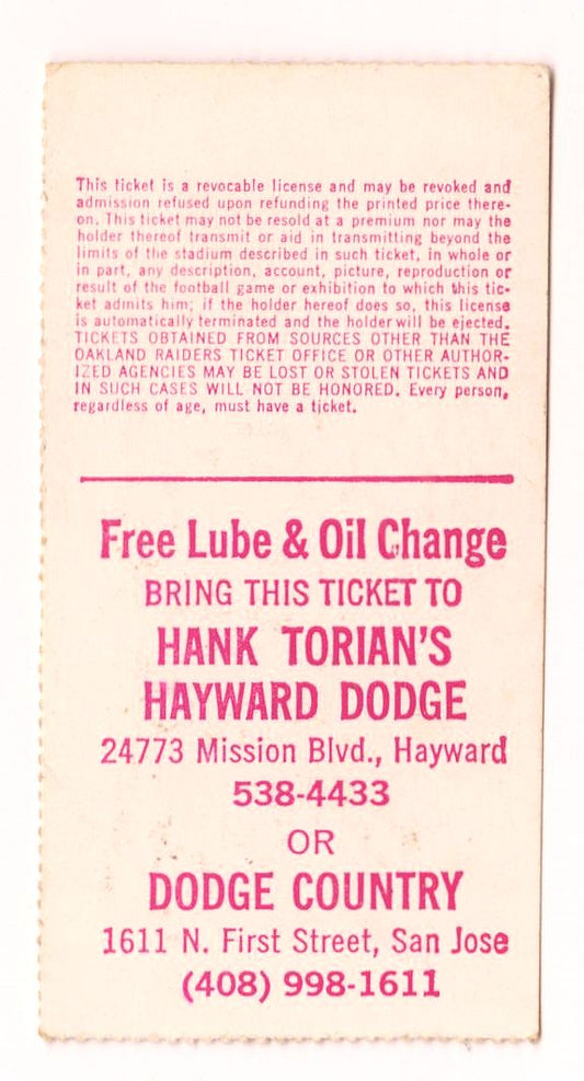 July 31, 1976 Oakland Raiders vs Dallas Cowboys Pre-Season Game 1 Ticket Stub