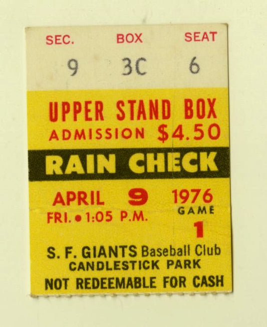Glenn Burke Major League Debut April 9, 1976 SF Giants vs. Dodgers Ticket Stub HISTORIC