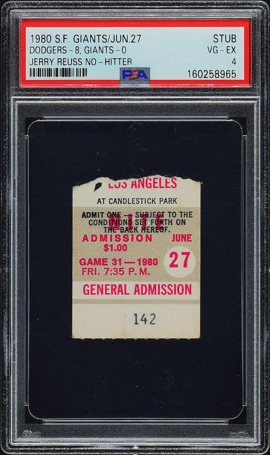 June 27, 1980 SF Giants vs. L.A. Dodgers – Jerry Reuss No-Hitter Ticket Stub PSA 4 (Highest Graded) Low Pop!