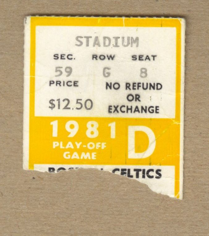 1981 NBA Game 2 Eastern Conference Finals Play-Off Game Ticket Stub Larry Bird 34 Pts/16 RBDs