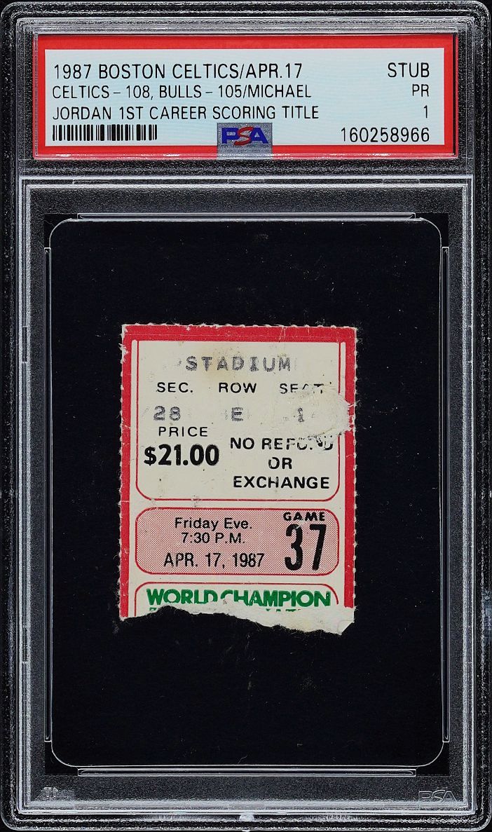 1987 Michael Jordan 1st Career Scoring Title Ticket Stub Celtics vs Bulls PSA