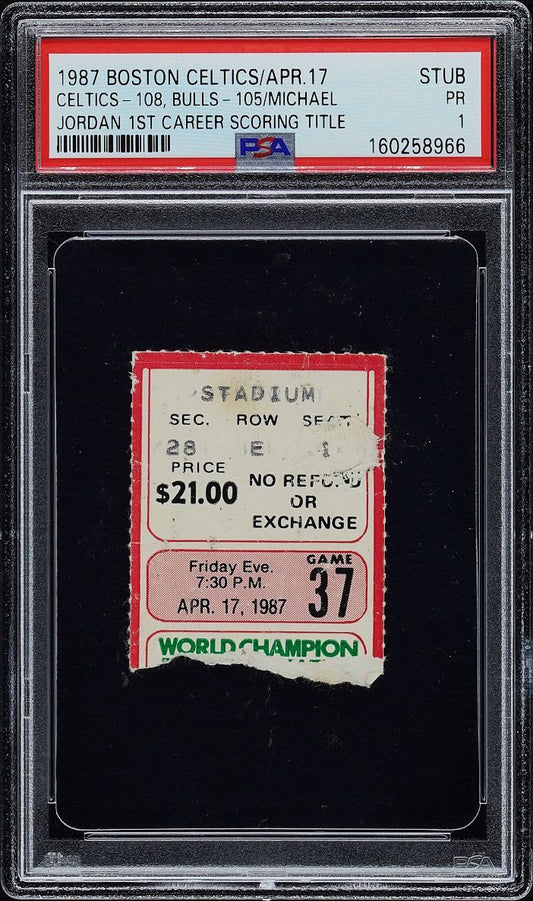 1987 Michael Jordan 1st Career Scoring Title Ticket Stub Celtics vs Bulls PSA