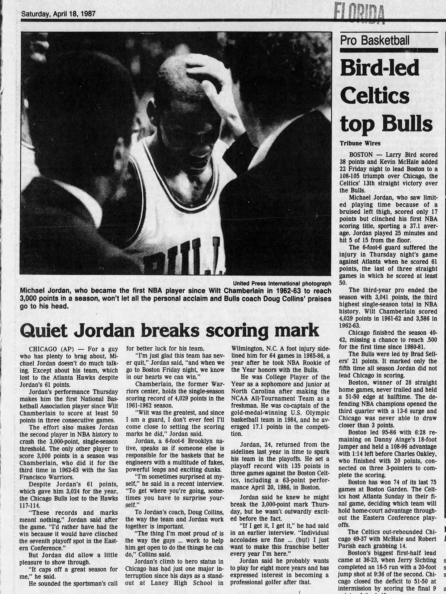 1987 Michael Jordan 1st Career Scoring Title Ticket Stub Celtics vs Bulls PSA