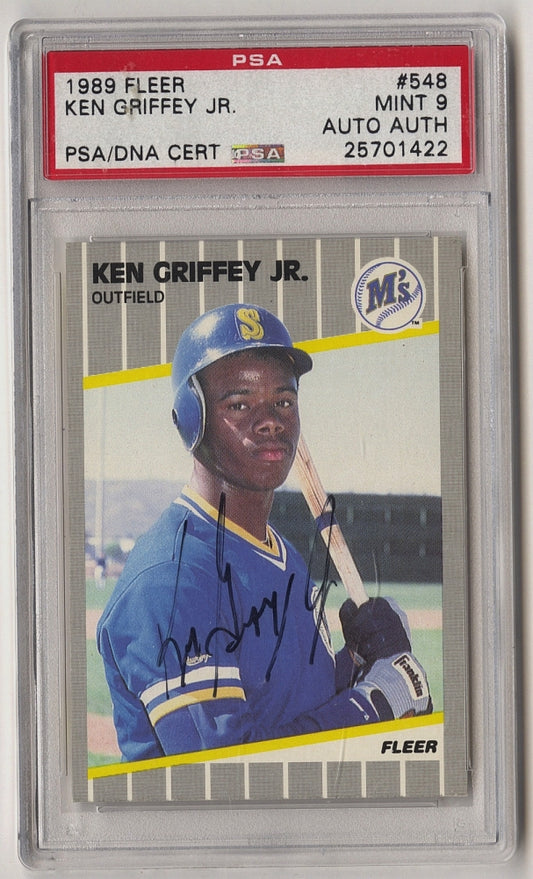 1989 FLEER #548 KEN GRIFFEY JR. RC MARINERS HOF PSA 9 DNA AUTO Authentic