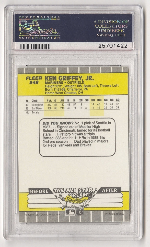 1989 FLEER #548 KEN GRIFFEY JR. RC MARINERS HOF PSA 9 DNA AUTO Authentic