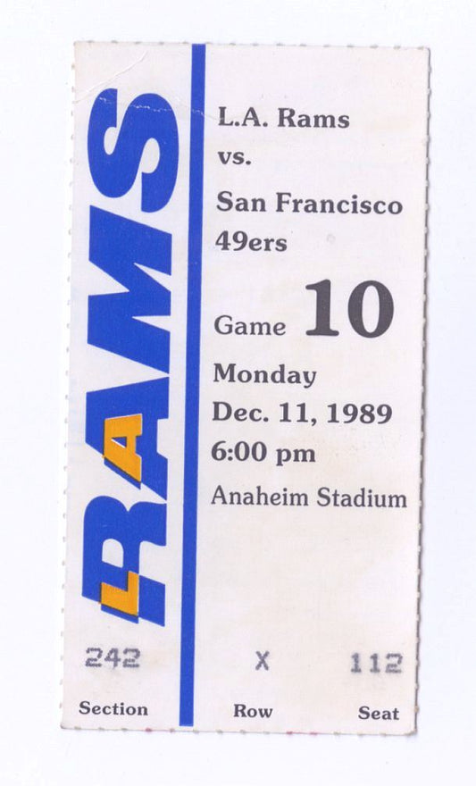L.A. Rams vs San Francisco 49ers ticket stub. Dec 11, 1989 Rams Clinch NFC West – One of the Greatest Comebacks Ever!!