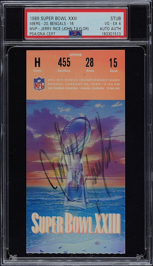 1989 SUPER BOWL 23 XXIII Ticket Stub Signed AUTO by John Taylor PSA Graded