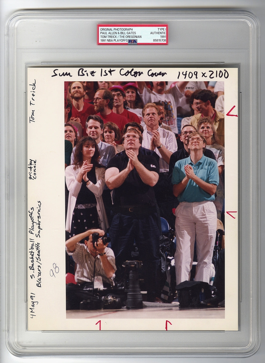 1991 Bill Gates & Paul Allen Co-Founders of Microsoft Courtside View of the NBA Playoffs Original TYPE I Photo PSA/DNA