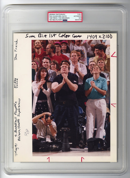 1991 Bill Gates & Paul Allen Co-Founders of Microsoft Courtside View of the NBA Playoffs Original TYPE I Photo PSA/DNA