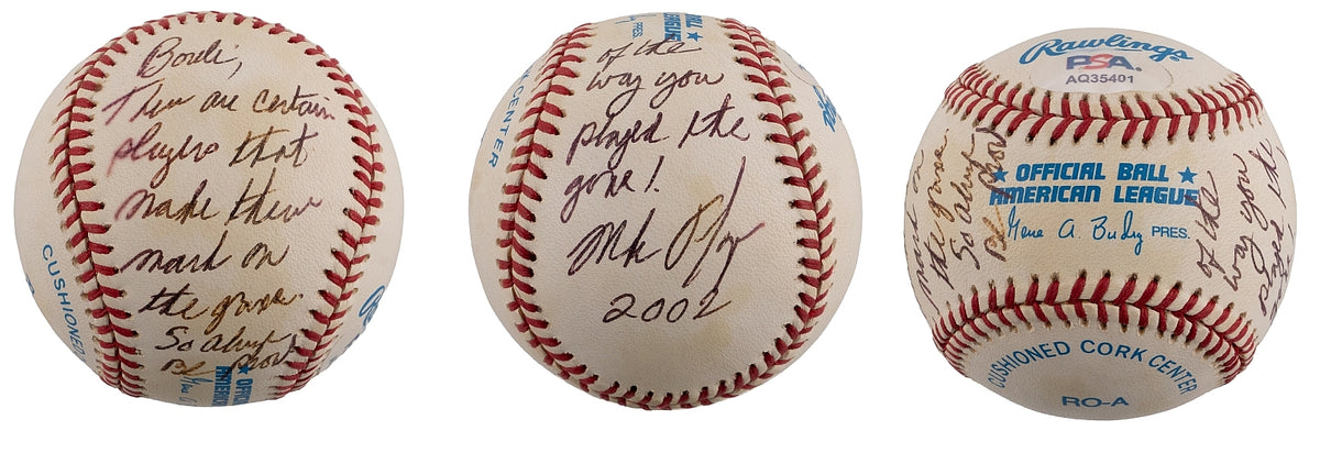 Mike Flanagan CY Young Winner Single Signed AUTO OAL Baseball with Special Inscription to Mike Bordick PSA/DNA