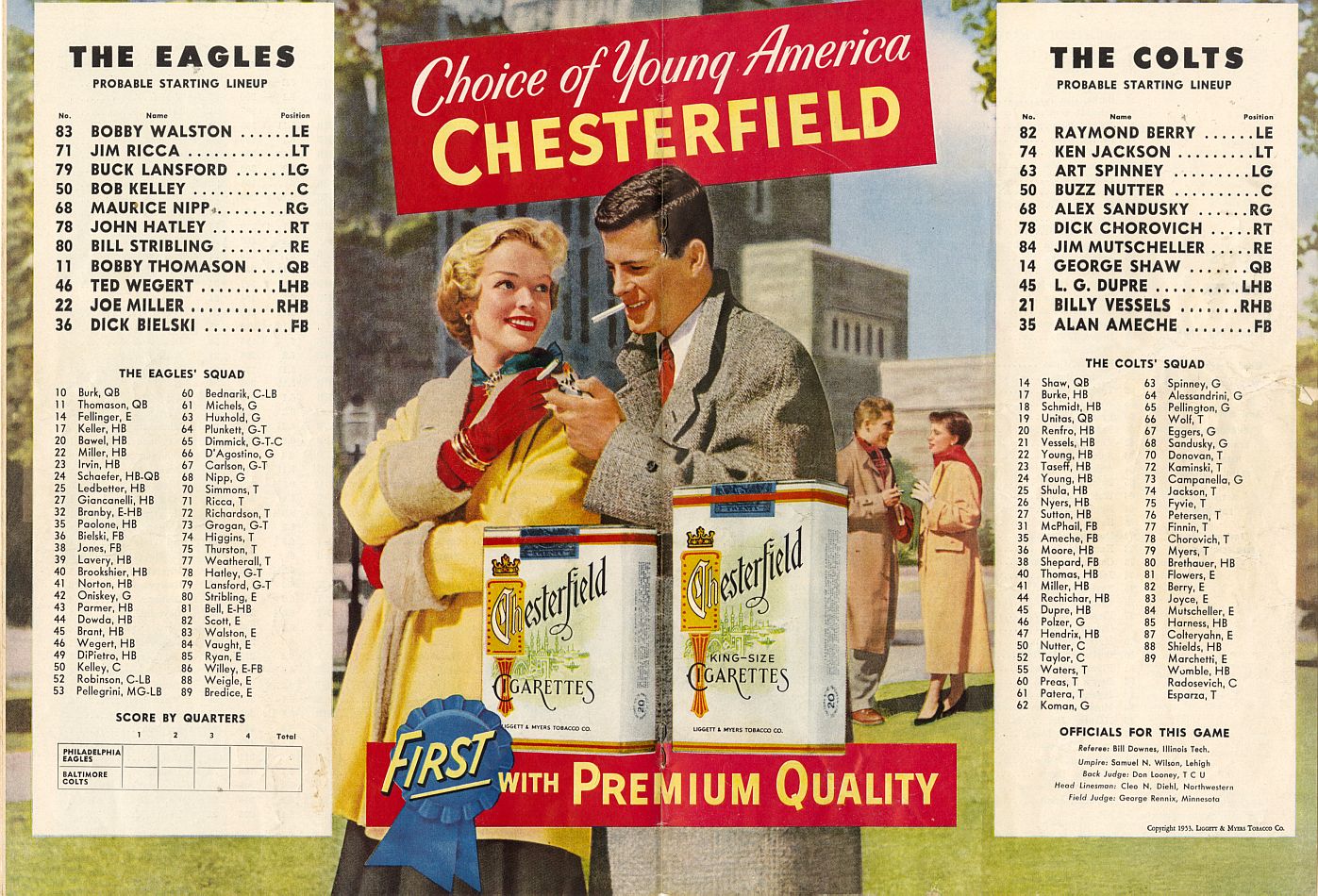 1956 Johnny Unitas NFL Debut Colts vs. Eagles Football Program