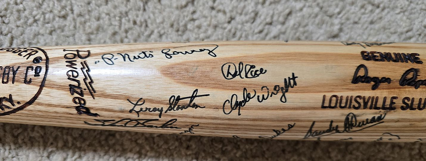 1972 California Angels Team Signed AUTO Roger Repoz Game Ready Louisville Slugger Bat