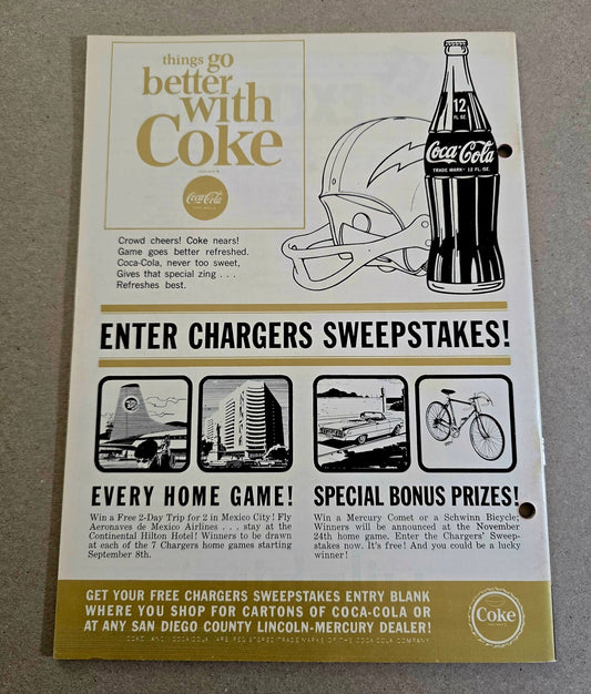 1963 San Diego Chargers vs. Oakland Raiders AFL football program October 27th NR MT-MT