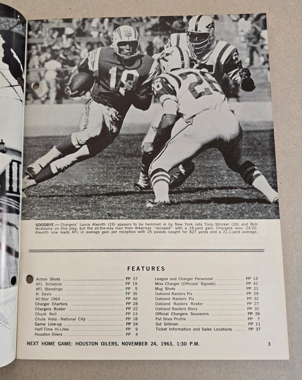 1963 San Diego Chargers vs. Oakland Raiders AFL football program October 27th NR MT-MT