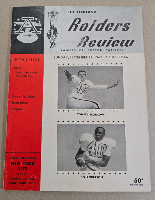 September 22, 1963 Oakland Raiders vs Boston Patriots AFL Football Game Program