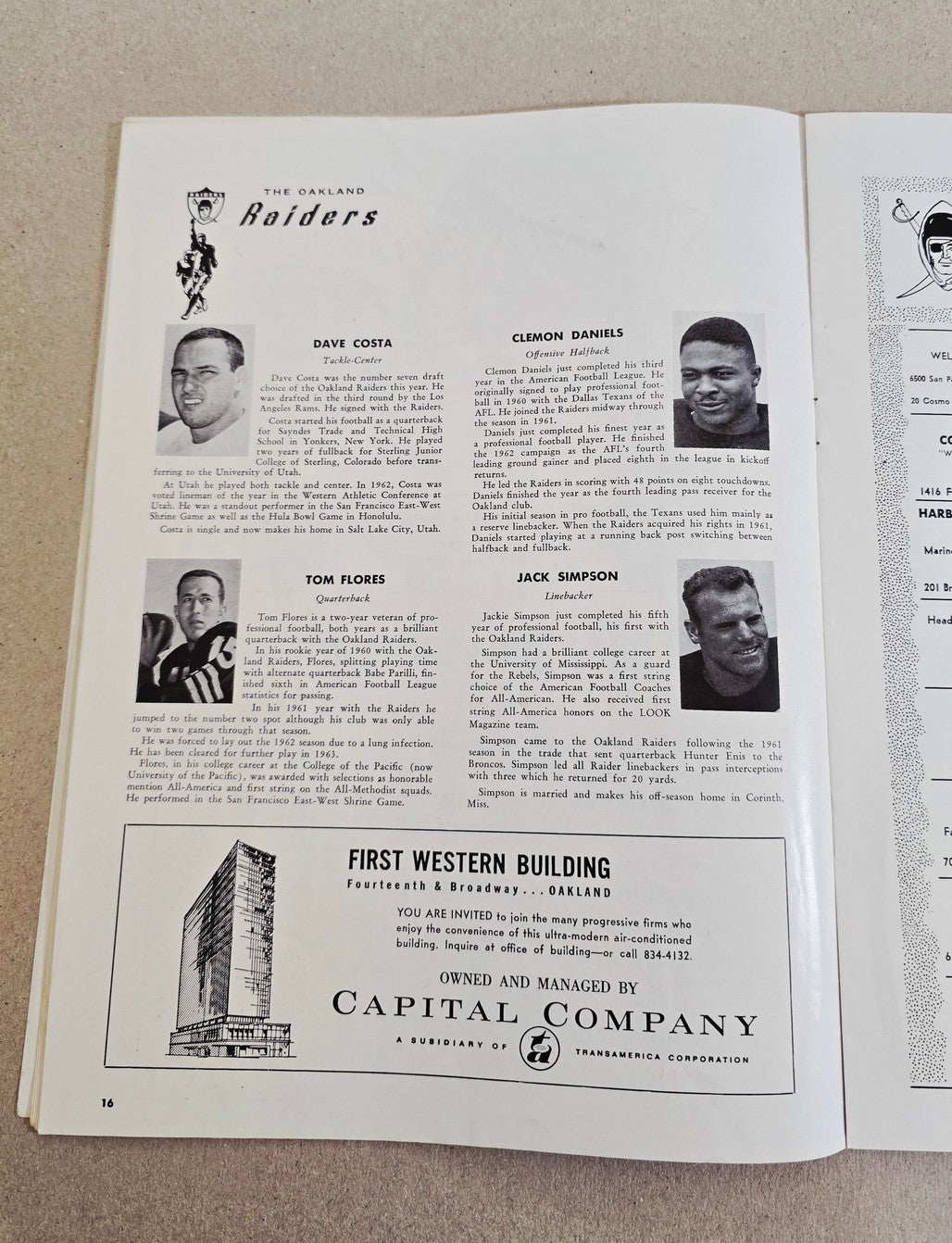 September 22, 1963 Oakland Raiders vs Boston Patriots AFL Football Game Program