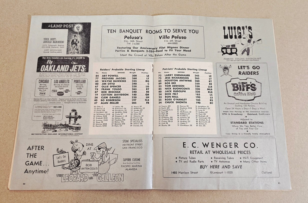 September 22, 1963 Oakland Raiders vs Boston Patriots AFL Football Game Program