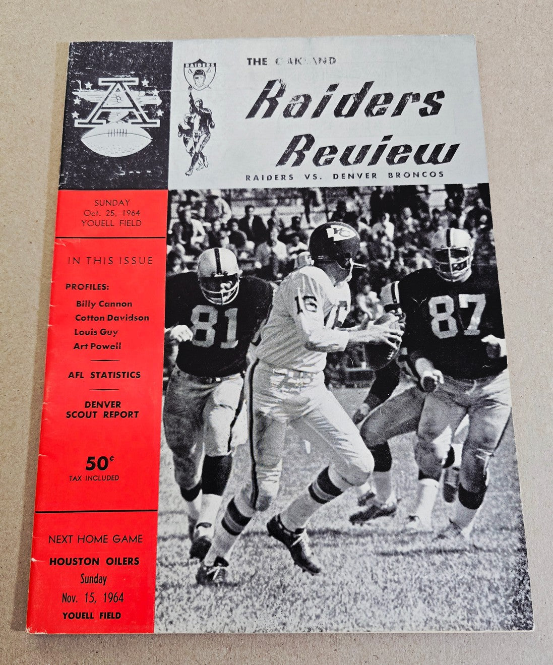 October 25, 1964 Oakland Raiders vs Denver Broncos AFL Football Game Program