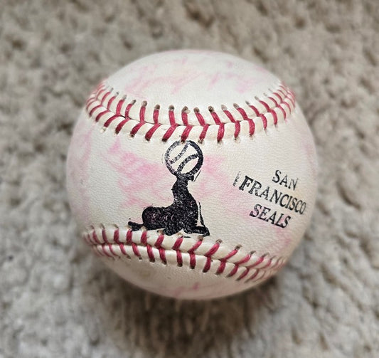 1957 San Francisco Seals Logo Baseball Team Signed AUTO Baseball PCL – Last Year In Existence