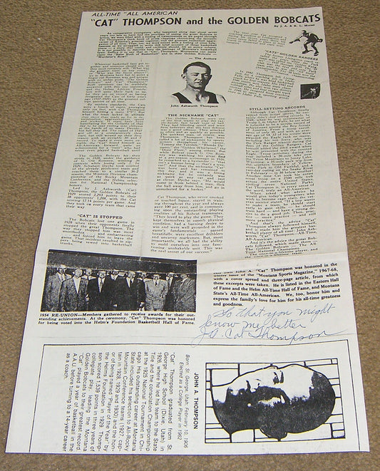 John A. Cat Thompson Signed Autobiographical Article Basketball HOF