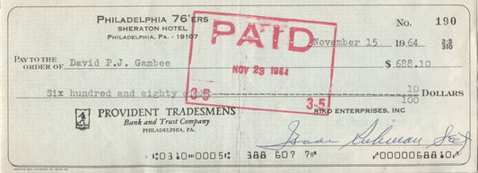 David Gambee & Ike Richman Signed Payroll check