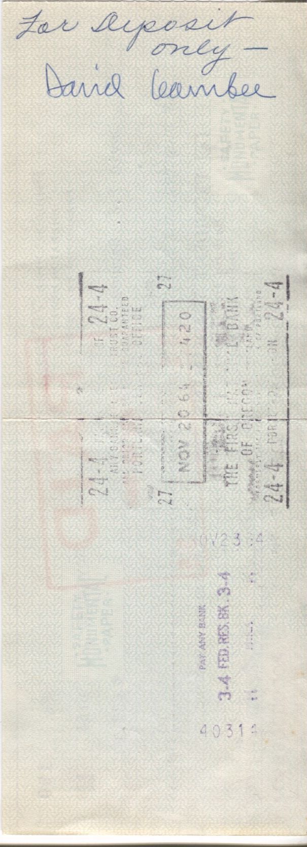 David Gambee & Ike Richman Signed Payroll check