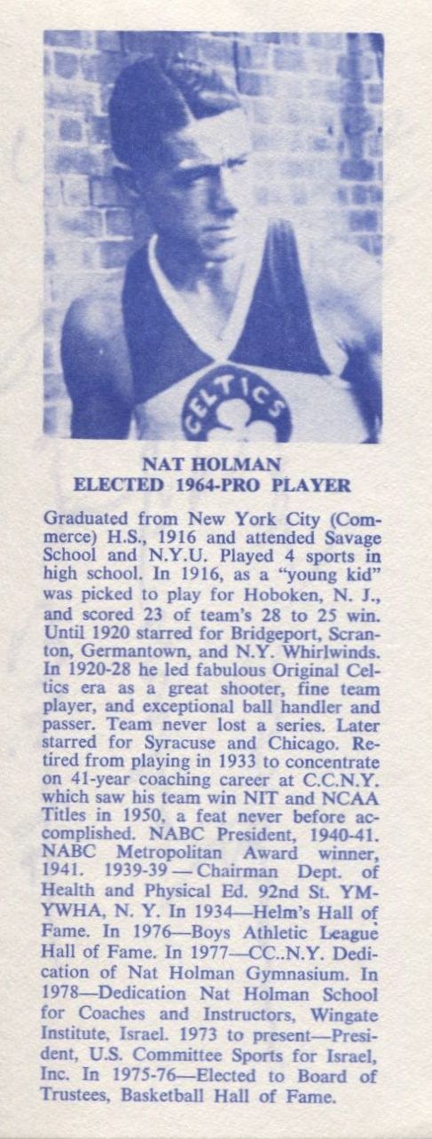 Nat Holman Signed Basketball HOF bookmark Original Celtics D. 1995