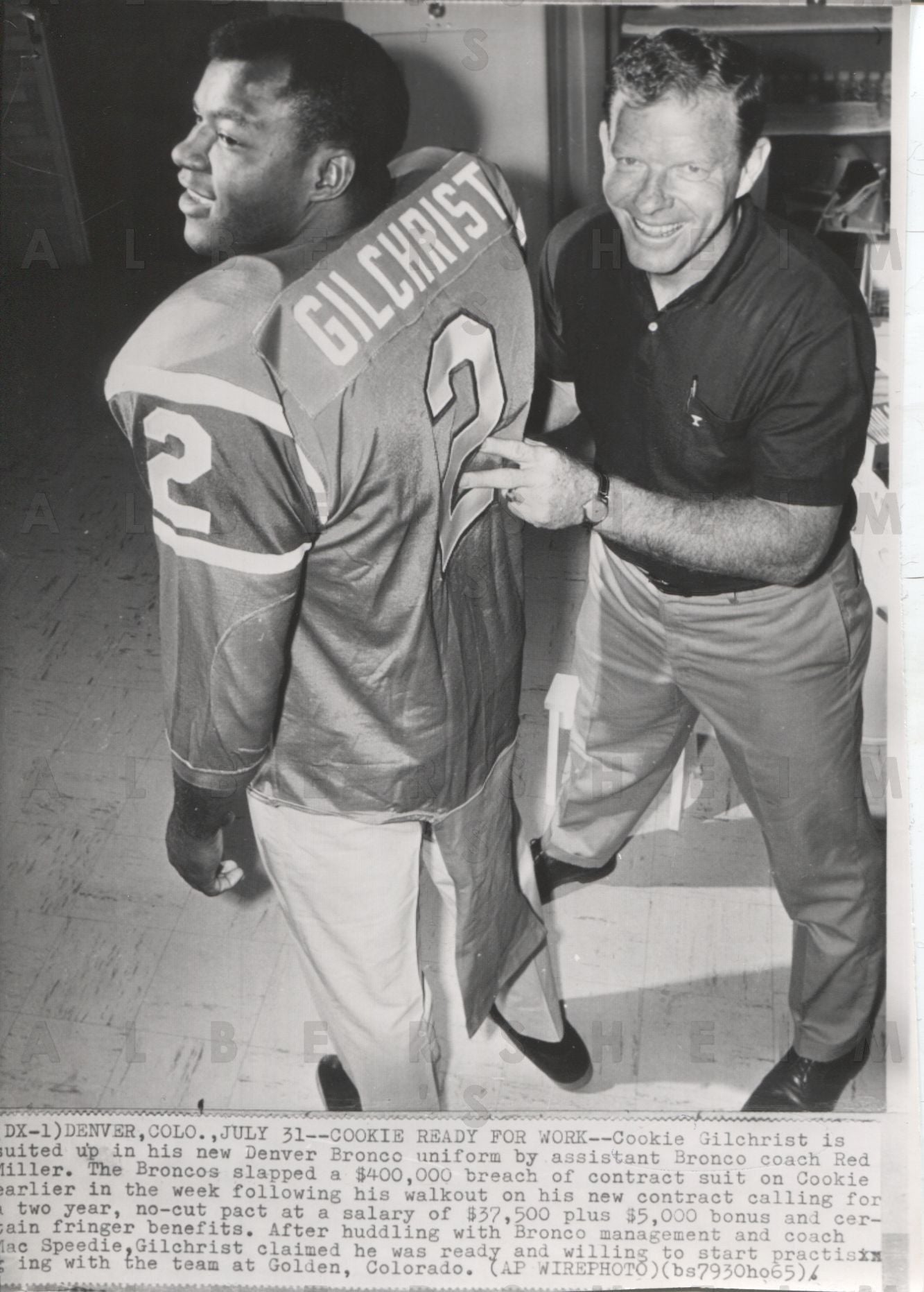 Cookie Gilchrist Denver Broncos AFL - Red Miller original photo