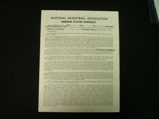 MEL PETERSON 1963 NBA BALTIMORE BULLETS SIGNED PLAYERS CONTRACT