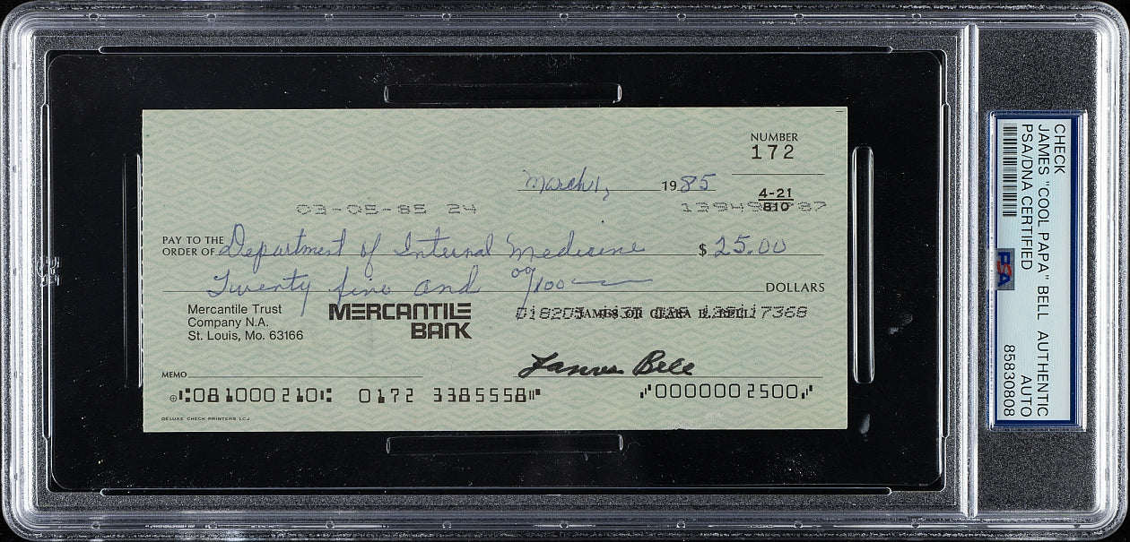 James Cool Papa Bell Signed AUTO personal check Baseball HOF Negro Leagues PSA/DNA