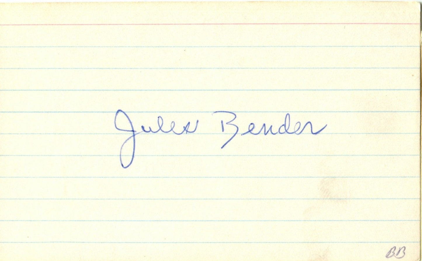 Jules Bender Signed 3x5 Card Early Basketball Player