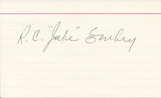 Robert C Jake Embry signed 3x5 card Owner of Baltimore Bullets - Baltimore Colts
