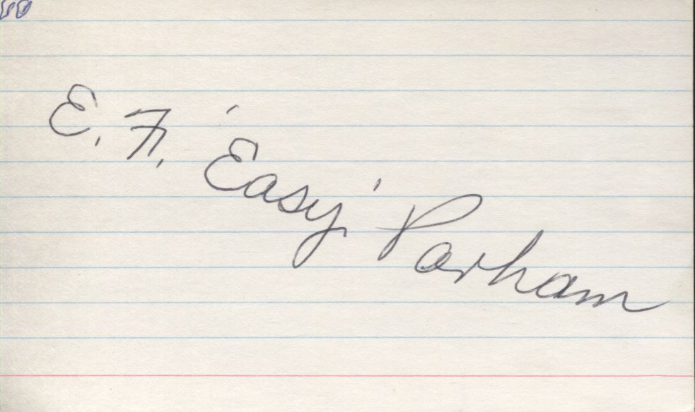 E.F. Easy Parham signed 3x5 Card St. Louis Bombers - Philadelphia Warriors Basketball