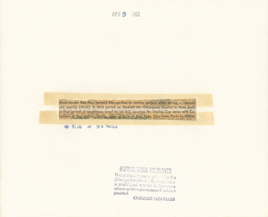 1962 Blackhawks vs. Montreal Canadiens Stanley Cup Finals Game 4 Original photo