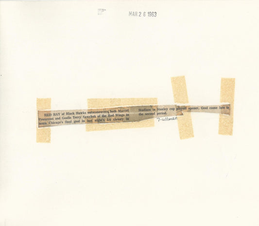 Terry Sawchuk - Provost - Red Hay original 1963 Stanley Cup photo