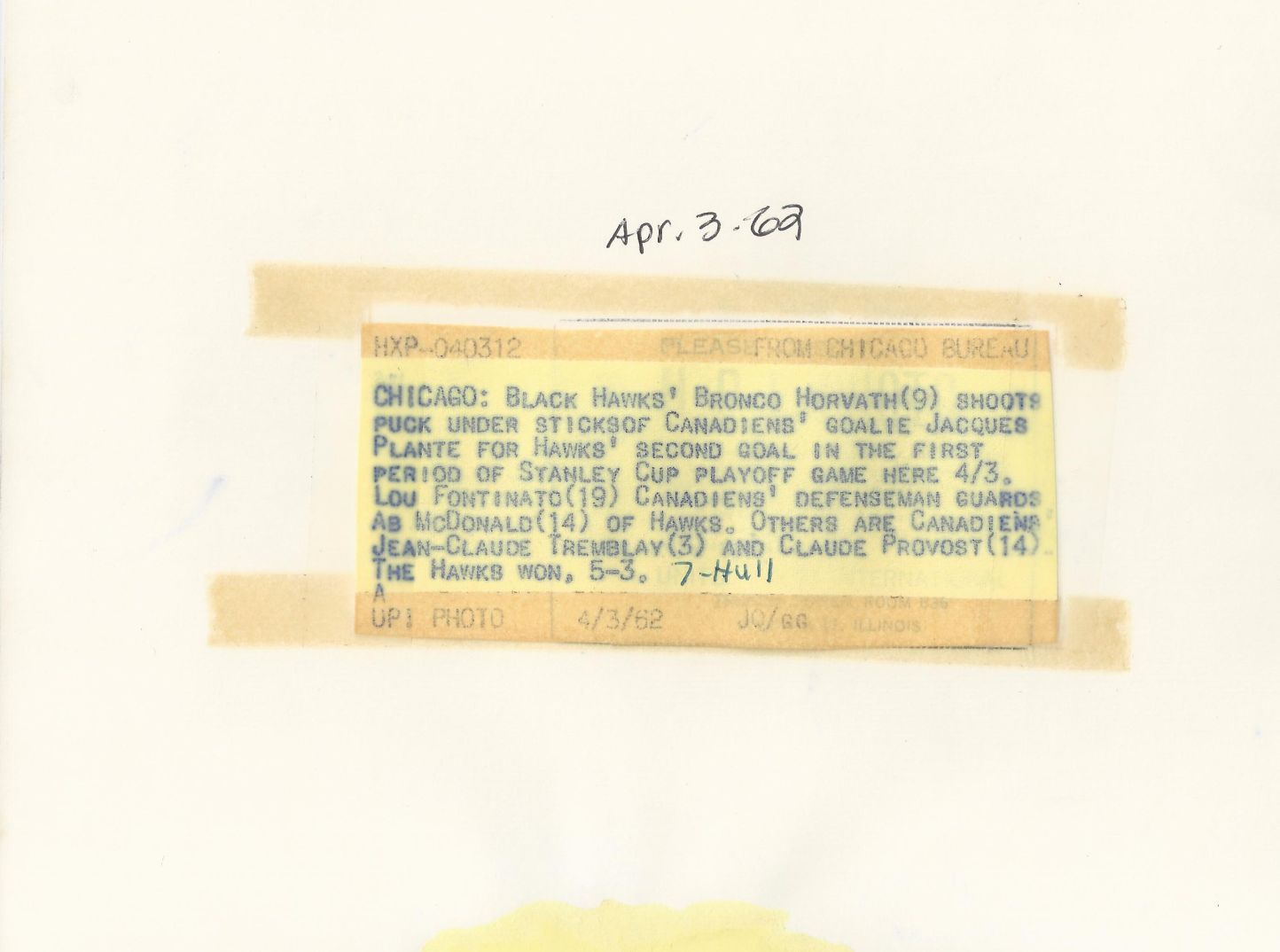 Jacques Plante Stanley Cup playoffs original photo 1962