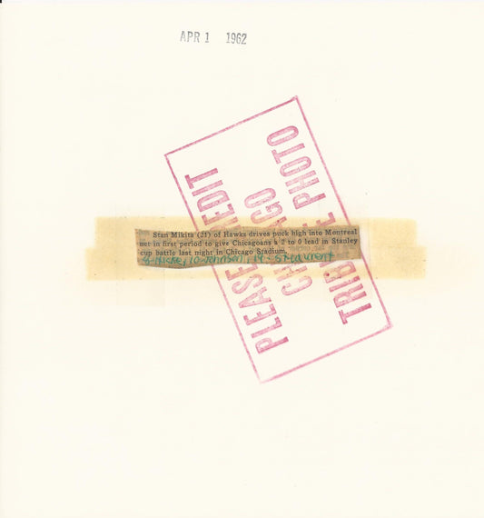 Stan Mikika scores on Jacques Plante original 1962 photo