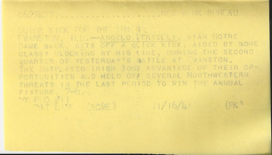 Angelo Bertelli original 1941 Heisman Notre Dame photo