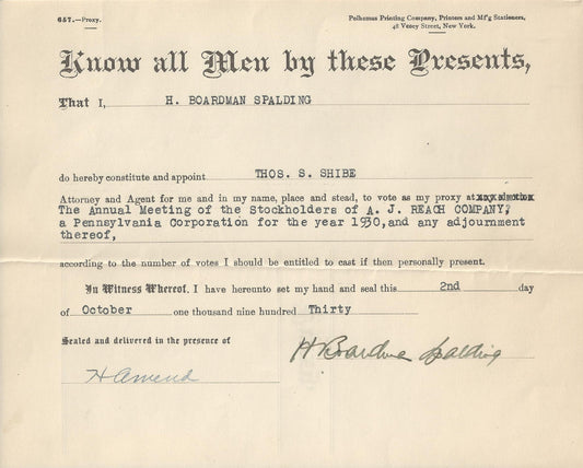 H. Boardman Spalding Signed Reach document D. 1971