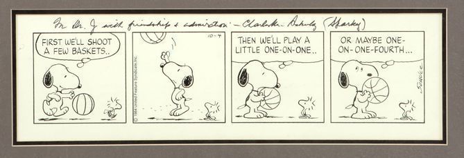 Amazing Charles Schulz Peanuts Basketball Snoopy Original Daily Comic Strip Art