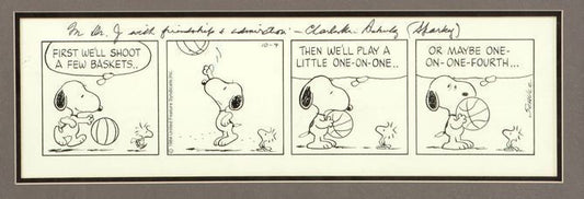 Amazing Charles Schulz Peanuts Basketball Snoopy Original Daily Comic Strip Art