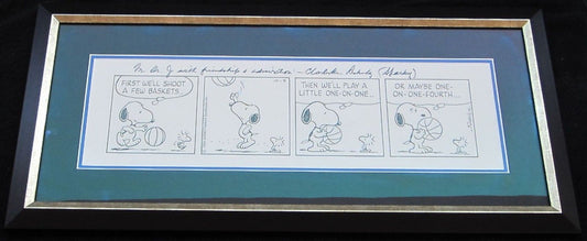 Amazing Charles Schulz Peanuts Basketball Snoopy Original Daily Comic Strip Art