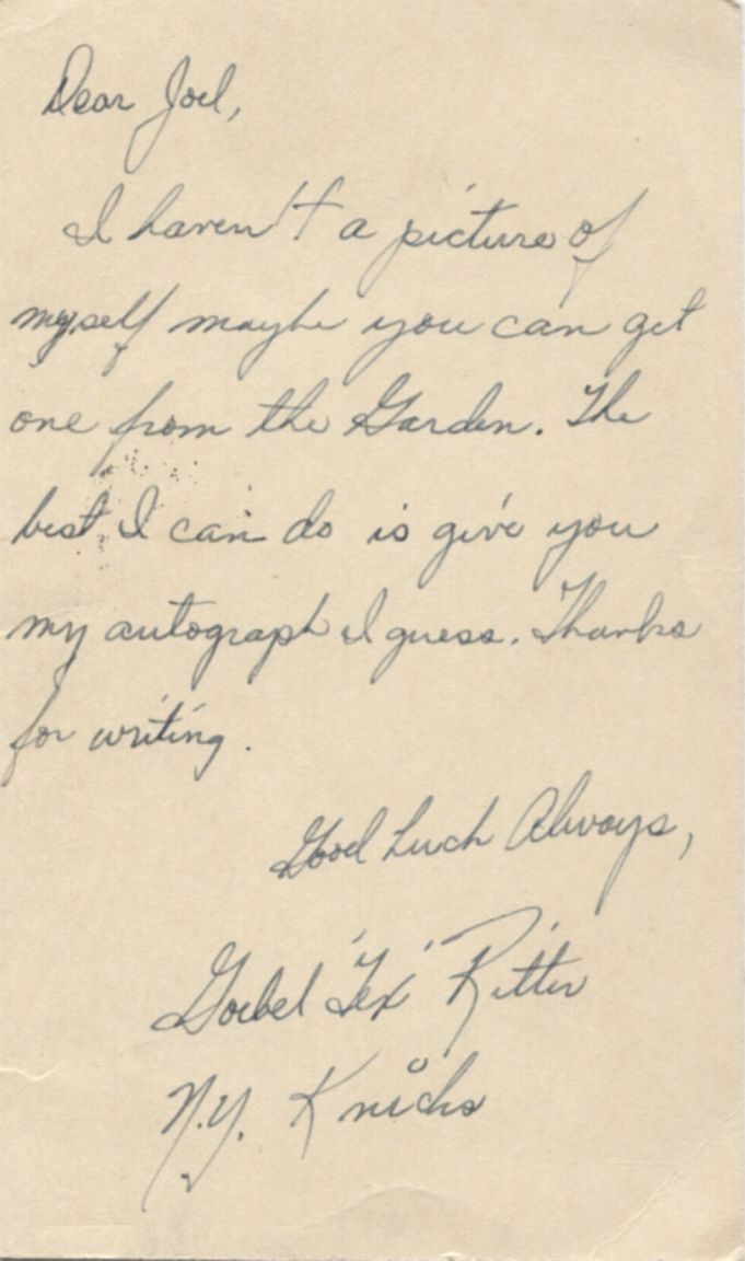 Tex Ritter signed letter GPC - NY Knicks
