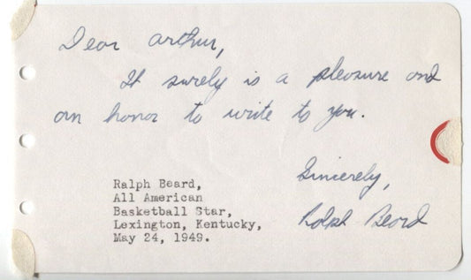 Ralph Beard vintage signed Album Page - Kentucky - Basketball Scandal - 1948 Olympics