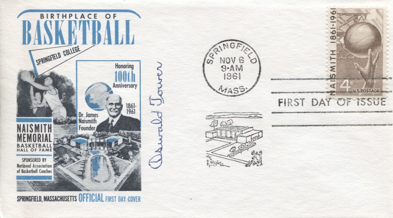 Oswald Tower Signed 1961 Naismith Basketball HOF FDC - D. 1968