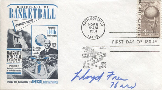 Lloyd B. Free Signed 1961 Naismith Basketball HOF FDC - Sixers RARE VERSION