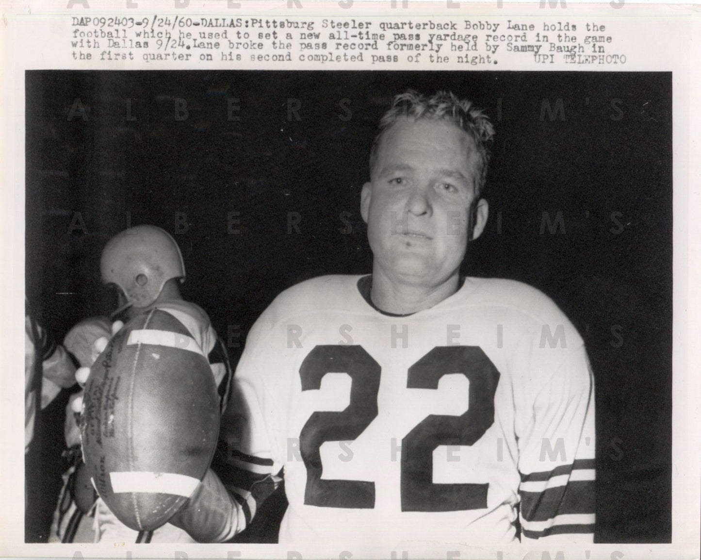 Bobby Layne Breaks NFL All-Time Passing Record - 1960 Original Photo - Steelers